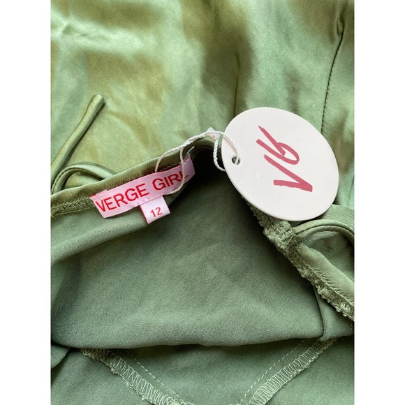 Verge Girl Midi Slip Dress Women 12 Satin Green Summer Beach Intimate Casual NEW - Picture 4 of 7